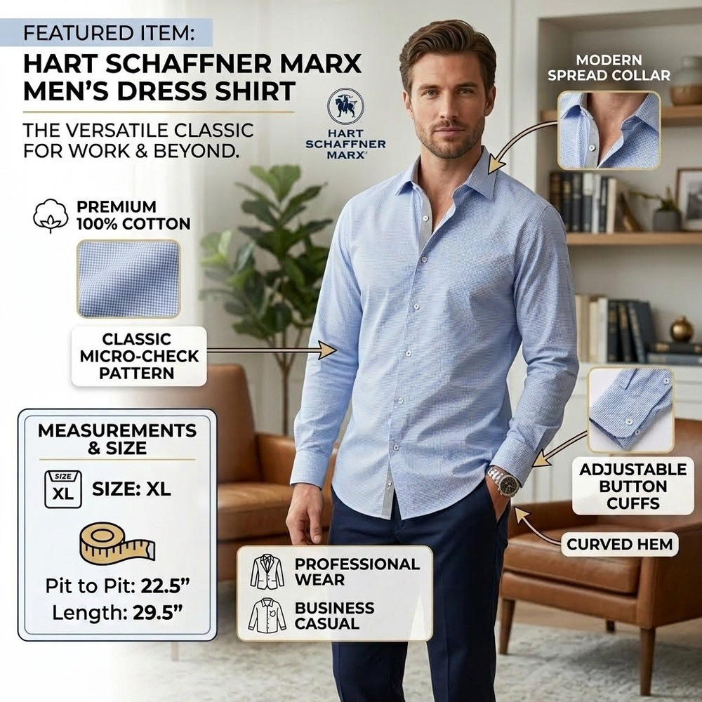 Hart Schaffner Marx Mens XL Blue Cotton Long Sleeve Button Down Shirt